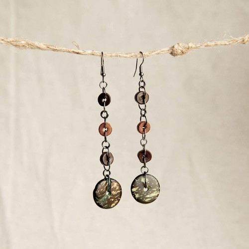 Handmade wooden earrings new, brown and green