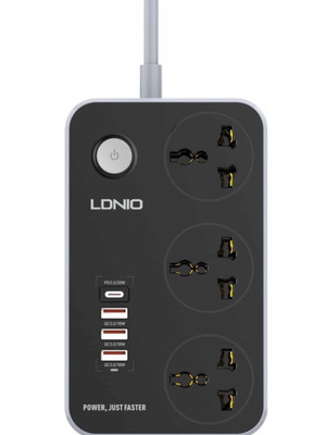 Πολύπριζο Ldnio 3 θέσεων με διακόπτη, 4 USB και καλώδιο 2m μαύρο καινούργιο