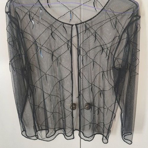 Black Tulle Cardigan like new with embroidered beads