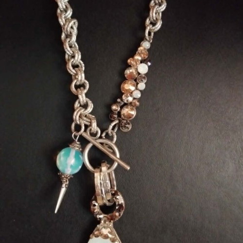 Necklace with stones handmade, like new, silver color