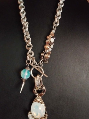 Necklace with stones handmade, like new, silver color