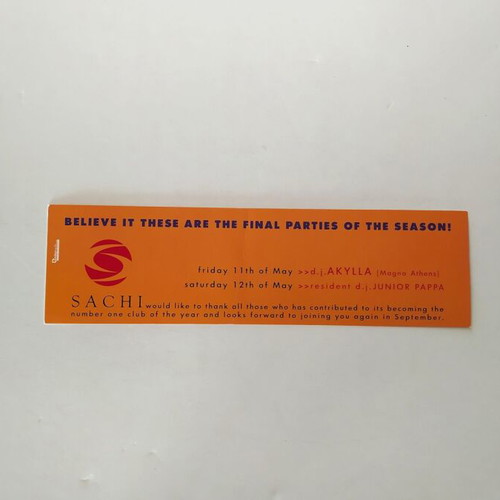 Club Sachi flyer used, Thessaloniki 2001