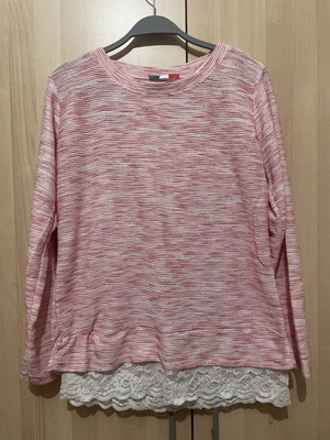 Winter blouse with embroidered white border, cotton, pink