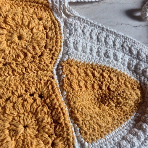 Handmade knitted crop top white and yellow with granny squares, new