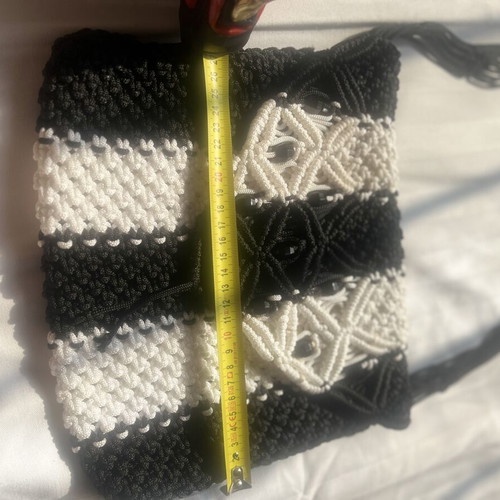 Handmade Macrame Shoulder Bag new, black and white with beads