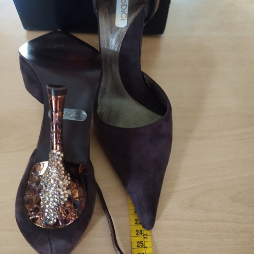 DoDiCi women's pumps size 38, dark brown suede, 10cm stiletto heel
