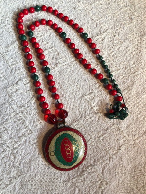 Handmade long artistic necklace new with wooden and metal stones