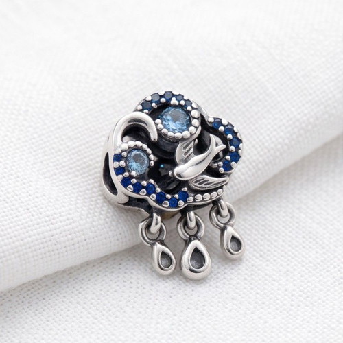 Pandora Charm Cloud and Swallows with Blue Crystals S925 ALE new
