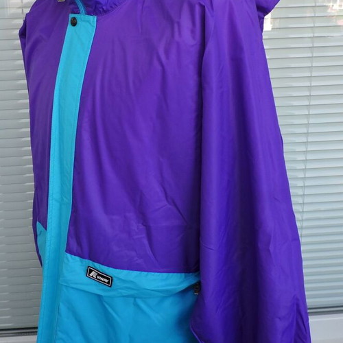 K-Way Mens Rain Jacket used, blue and purple, size M/L