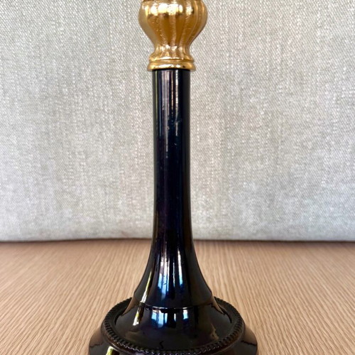 High Aesthetic Black/Gold Candlestick 20cm New