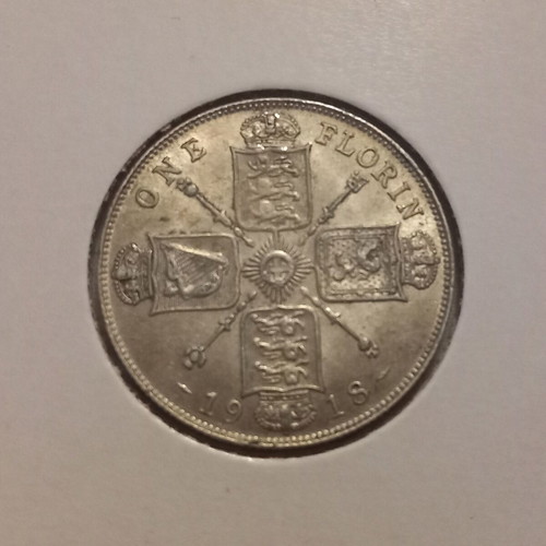 Silver coin 1 florin United Kingdom used 1918
