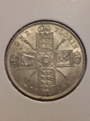 Silver coin 1 florin United Kingdom used 1918
