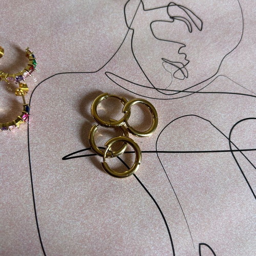 Gold hoop earrings handmade, stainless steel, new, 2 pairs