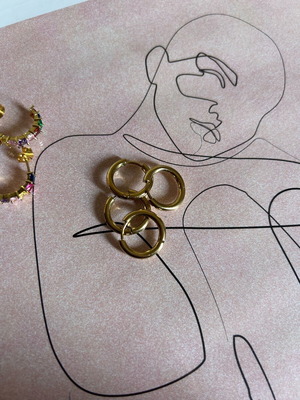 Gold hoop earrings handmade, stainless steel, new, 2 pairs