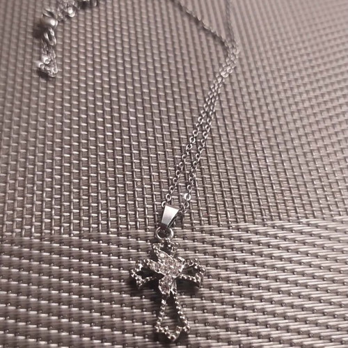 Modern women's cross necklace, silver
