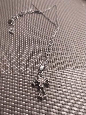 Modern women's cross necklace, silver