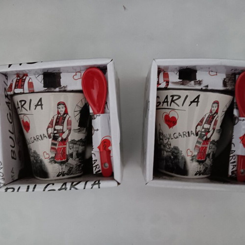 Set of mugs and spoons from Bulgaria new