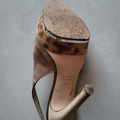 AldoBrue satin peep toe pumps used, size 38, brown with snake skin