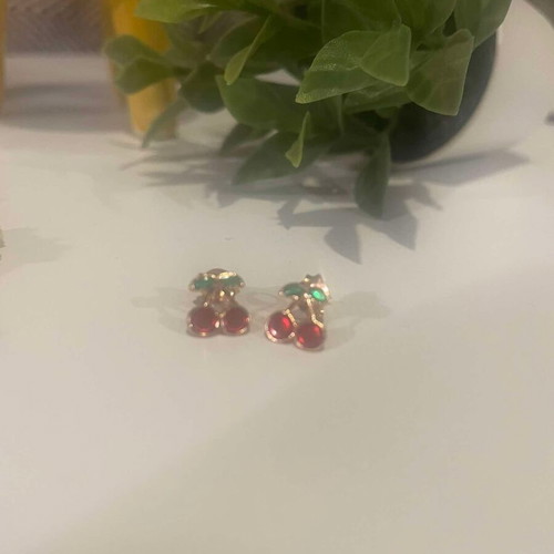 Cherry stud earrings new, pink gold and red color