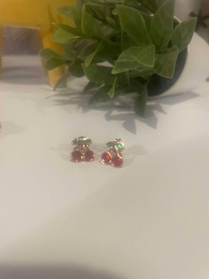 Cherry stud earrings new, pink gold and red color