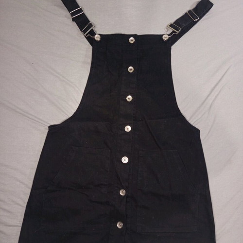 Black Salopette with Front Buttons, Like New, Size 134 cm for 12 Years