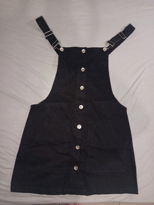Black Salopette with Front Buttons, Like New, Size 134 cm for 12 Years