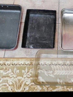 Bakeware used, 5 pieces, Tefal, Inox and Pyrex