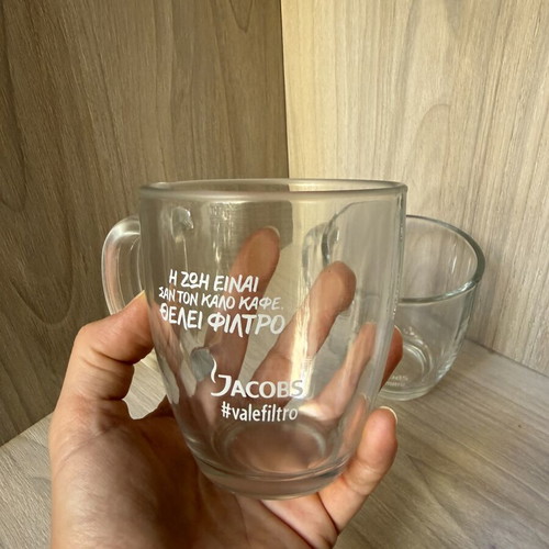 Glass mugs, set of two, Jacobs