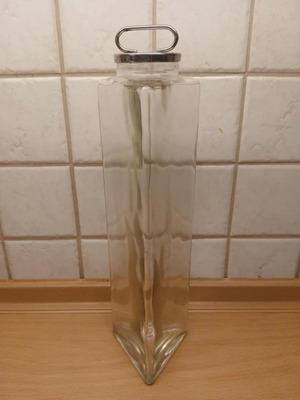 Glass triangular tall storage vase like new