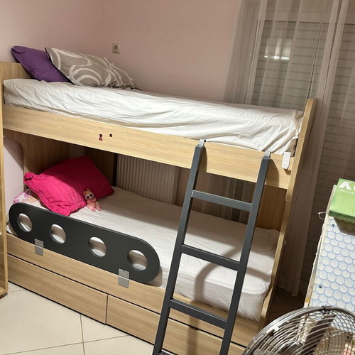 Modecco bunk bed like new with mattresses, 2 beds, ladder, storage drawers