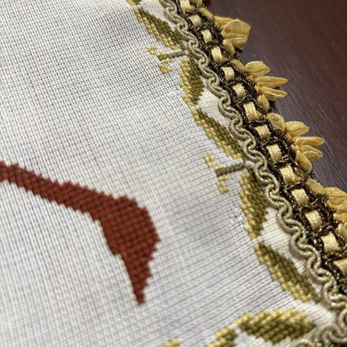 Handmade embroidery with cross stitch and trim like new