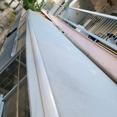 Tenda shading awning like new, white fabric with patterns, 6.41x1.90