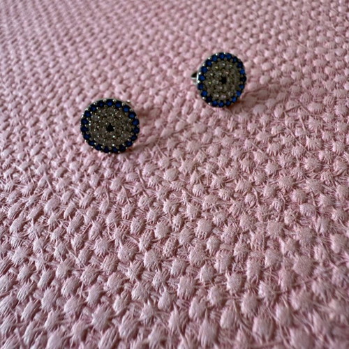 Evil eye stud earrings 925 silver new, blue and silver