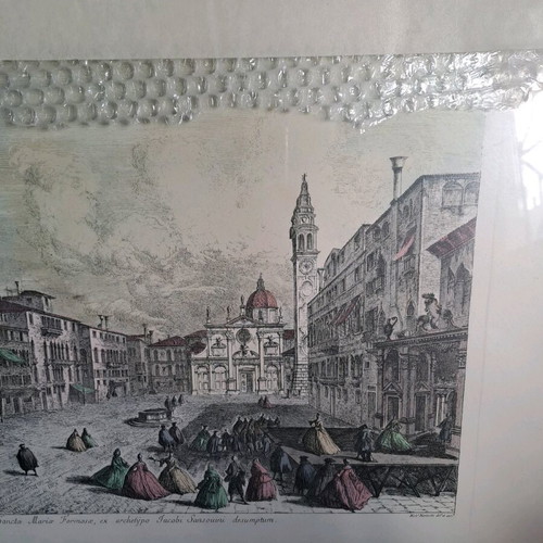 Large engraving Venice like new, St. Mark's Square, mahogany frame