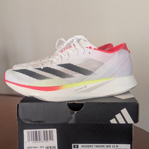 Adidas Adizero Takumi Sen 10 running shoes, white black lucid red