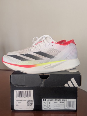 Adidas Adizero Takumi Sen 10 running shoes, white black lucid red