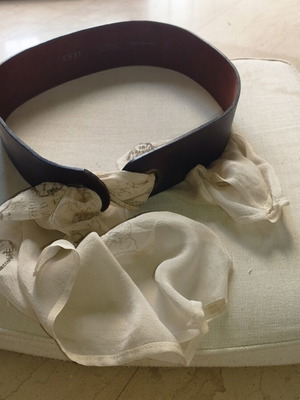 Leather belt with unique scarf tie, made in France, brown