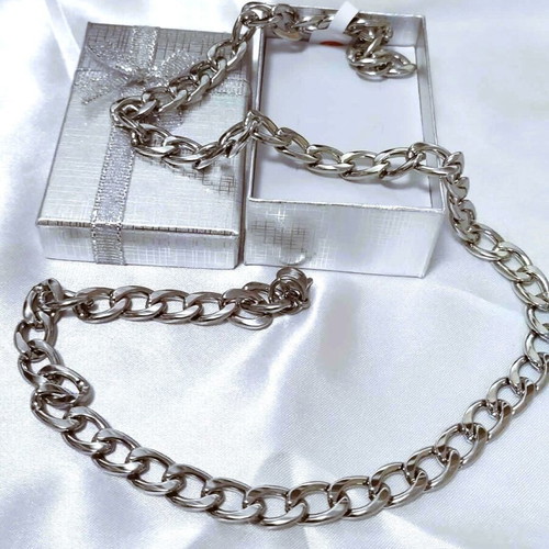 Chain with classic steel link 9mm width 55cm length new silver