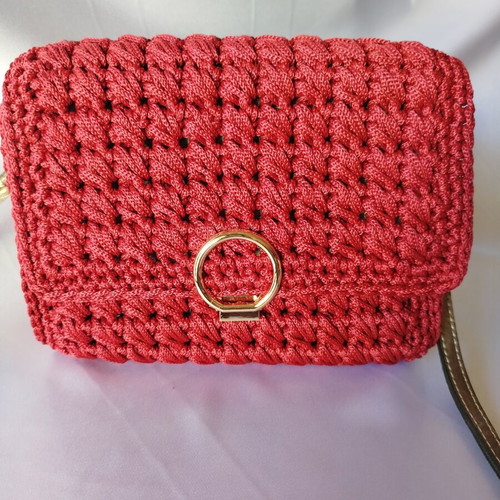 Crossbody bag new, burgundy, knitted with leather strap