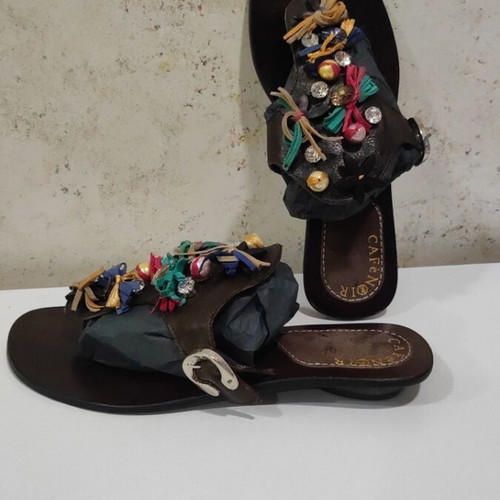 CafeNoir women's slippers, boho style, brown, size 38