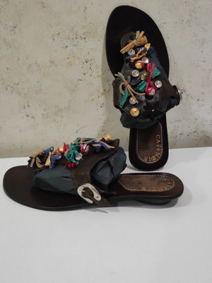 CafeNoir women's slippers, boho style, brown, size 38