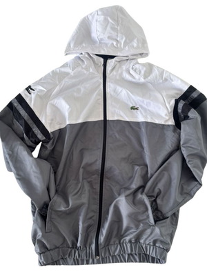 Lacoste αντιανεμικό jacket με κουκούλα σαν καινούργιο, unisex M/L, γκρι και λευκό