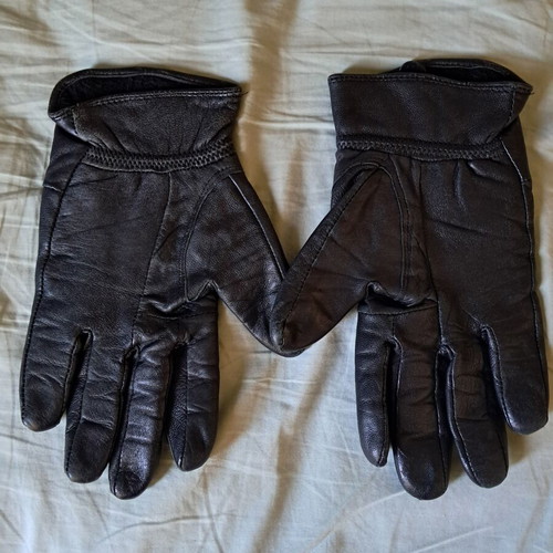 Leather gloves, large size, black
