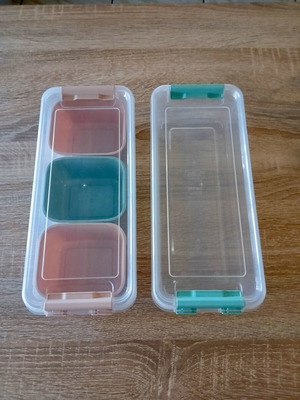 Set of 2 plastic storage boxes with clips