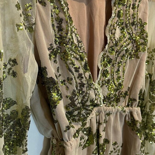 Sequin jumpsuit size M like new, beige and green