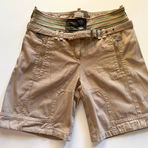 Pinko shorts bermuda new, beige with green stripe, 100% cotton, size S