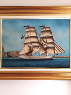 Canvas painting seascape with gilded frame like new