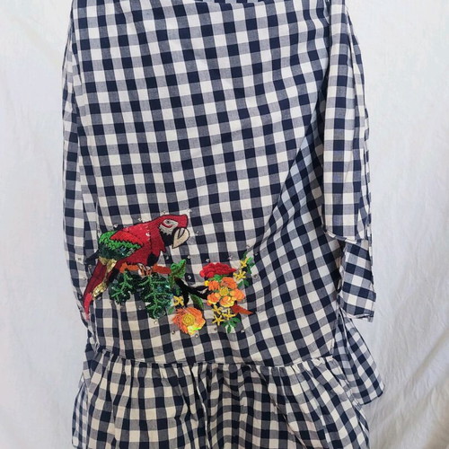Zara checked embroidered tied skirt new, size M, white and blue