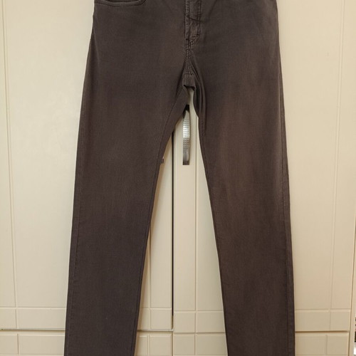 Trussardi men's brown jeans with embossed stripe, size EU 52
