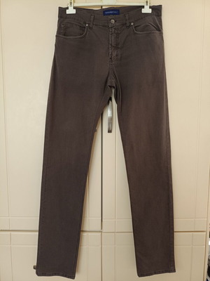 Trussardi men's brown jeans with embossed stripe, size EU 52